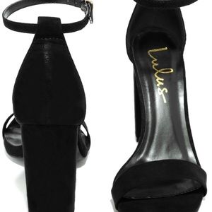 Lulu’s Taylor Black Suede Ankle Strap Heels